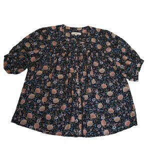 LOFT dark Floral Blouse – Size 16 romantic goth flowy whimsigoth workwear office